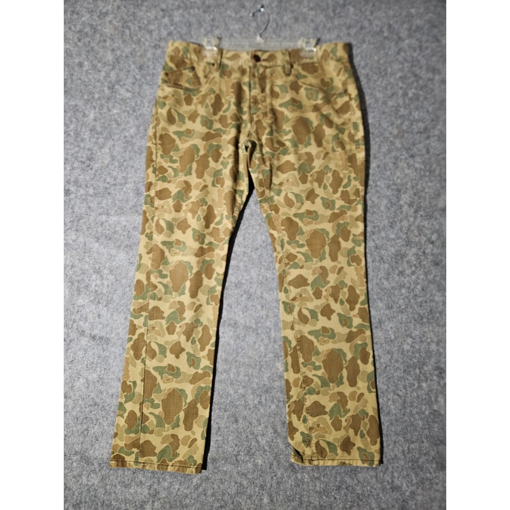 William Rast Pants Mens 36x32 Tan Camo Tapered Leg Button Fly Cotton